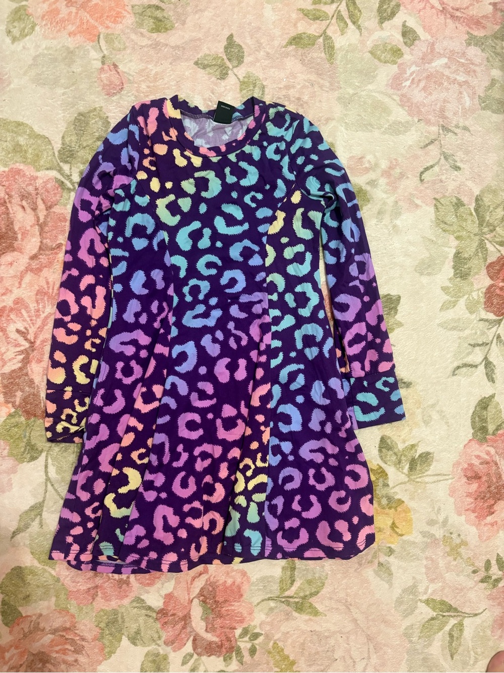 PixieLane Girls' Purple Multicolor Leopard Print Long Sleeve Dress